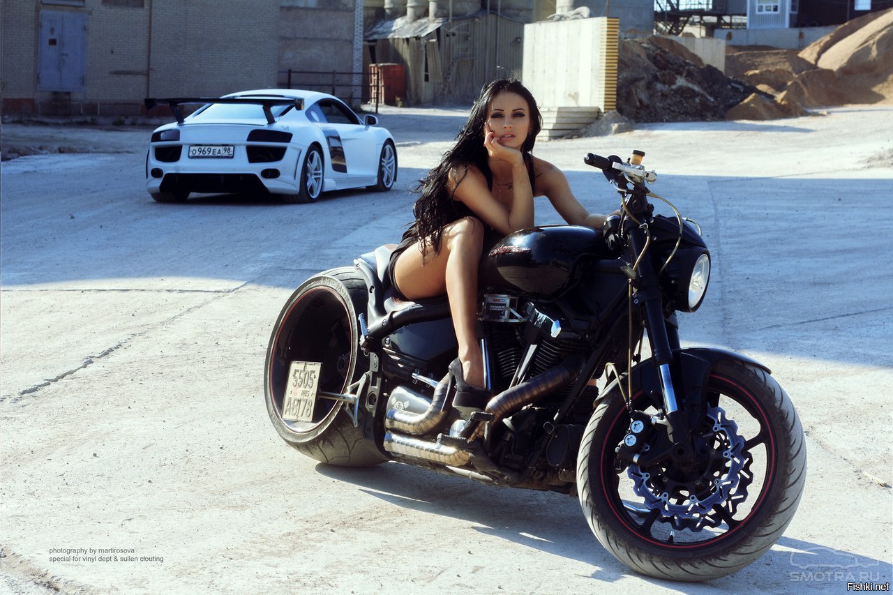 Sexy model Brunettes on a motorcycle in Philadelphia